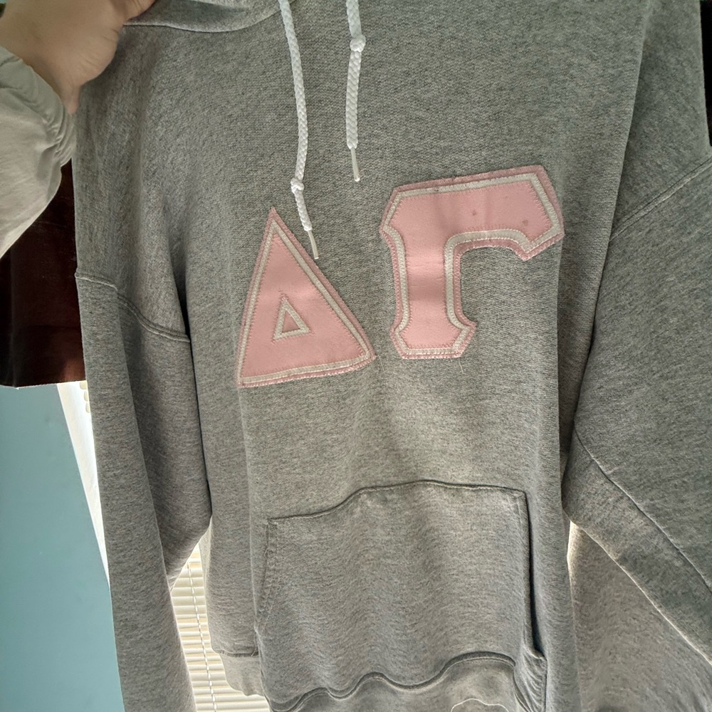 Delta Gamma Gray Hoodie with Pink Letters - Picture 2 of 5